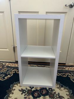 White Two Cubby Wood Storage Cabinet, White Finish, 30 in x 14.6 in x 16 in, Particleboard and Veneer, Horizontal or Vertical Use, Compact Design, Hom