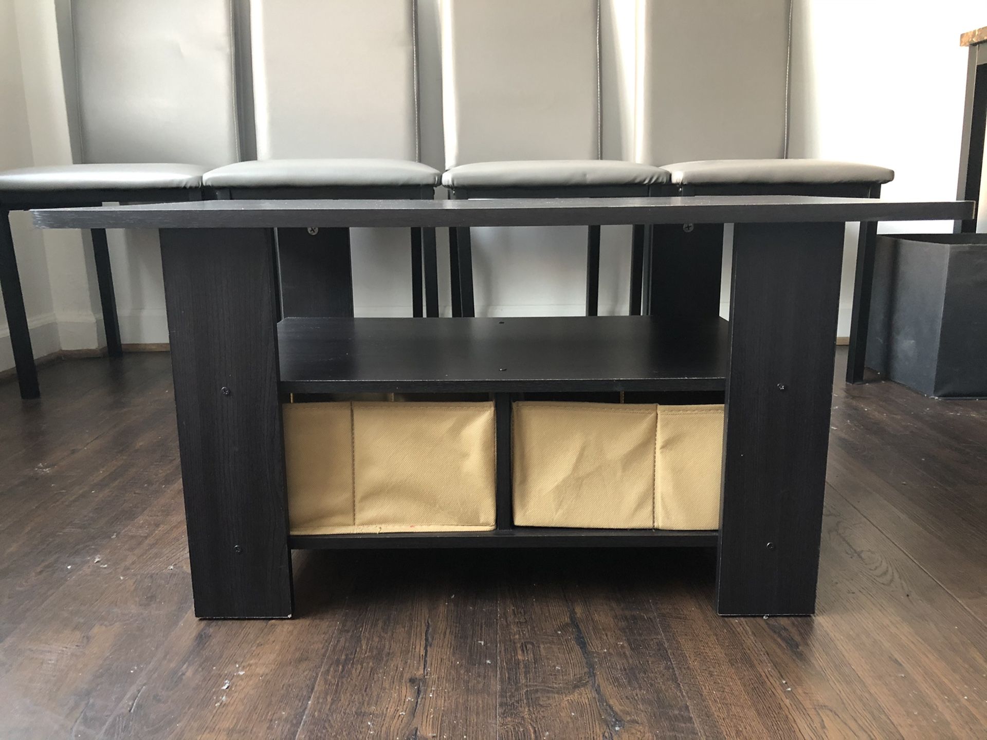 Modern wood coffee table with fabric drawers