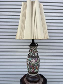 19th, C. Antique Chinese Nanking Hand-painted Crackle Vase w/Warrior Scene, Drilled as Lamp
