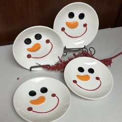 Celebrating Home Christmas Smiley Face Ceramic Dessert Plates - Set of