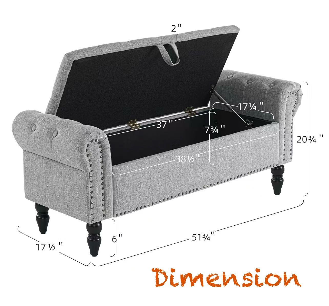 🥨51.75" Storage Ottoman Bench for Living Room, Modern Bedroom Benches with Rolled Arm Upholstered End of Bed Bench Shoe Storage Indoor Bench