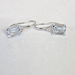 14kt White Gold Aquamarine & Diamond Leverback Earrings
