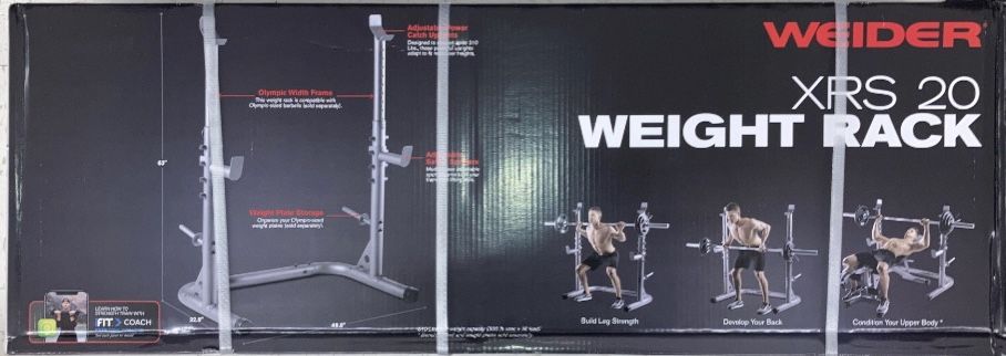 Weights XRS 20 Squat Rack With 110lb Olympic Set Comes With a 3 Piece 7ft Olympic Bar 2x25s,2x10s and 2x5s (built or in Box)
