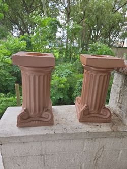 Terracotta Column Pillar Candleholders Set of 2