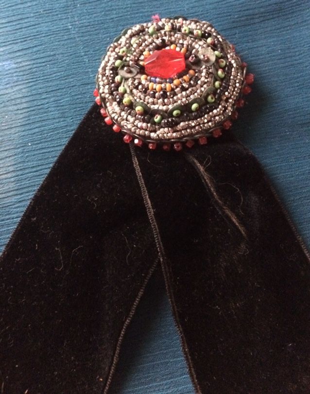 Vintage Beaded Pin On Ribbon