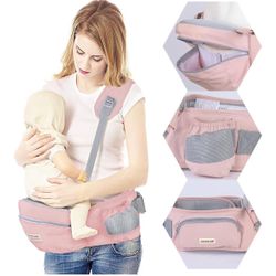 Baby Hip Carrier with Foldable Seat 180゜ Up-Down for Infant,Adjustable Straps Also as Waistband Extender,Huge Pockets,Ergonomic Waist Stool for Newbor