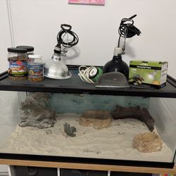 Complete 40 Gallon Breeder Reptile/Lizard Terrarium Setup – Lights, Hides, & Food!