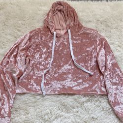 Pink Velvet Cropped  Hoodie 
