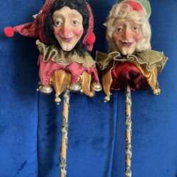 2 Court Jester Ornament On A Stick 