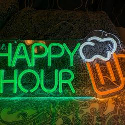 Happy Hour Beer Neon Sign 17 x 8 inches