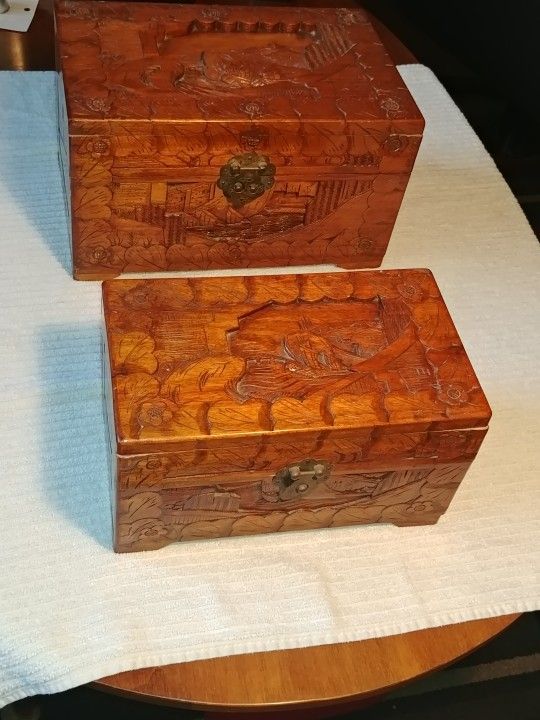 Chinese Hand Carved. Camphor Wood Chests.