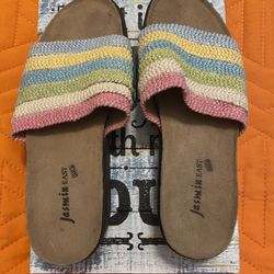 Jasmine East Sport Pink and Yellow Multicolored Slide Sandals 7 1/2 B