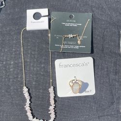 Francesca’s Jewelry Quartz Necklace And Earrings With Butterfly Ring 