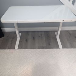 New Electric Adjustable Height Standing Desk With Glass Top And Storage Drawer