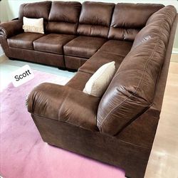 Leather Sectional Couch L Shape Brown Living Room Cheap Sofa Set Loveseat Ottoman 👉 Brand New 