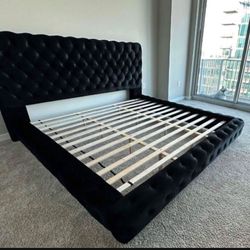 New King Size Black Platform Bed Frame 