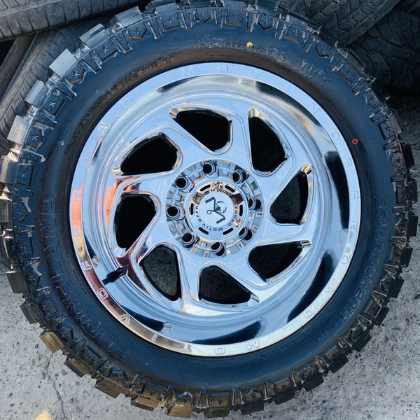 20x10 New chrome rims and mud tires 33125020 8x170 8 lug ford for Sale