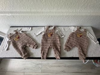3 NB Disney Winnie the Pooh Baby Overalls and Shirt Set $10