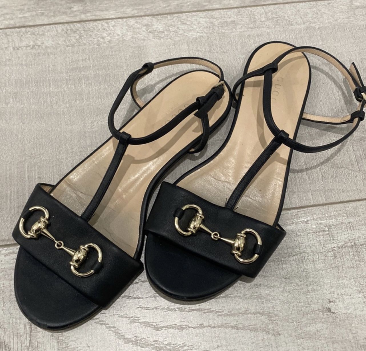 GUCCI Black  Leather Sandals With Horsebit