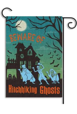 Beware of Hitchhiking Ghosts Halloween Garden Flag