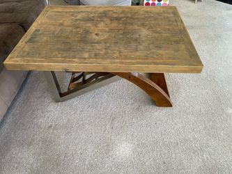 Hardwood Coffee Table w/Metal&Wood Base