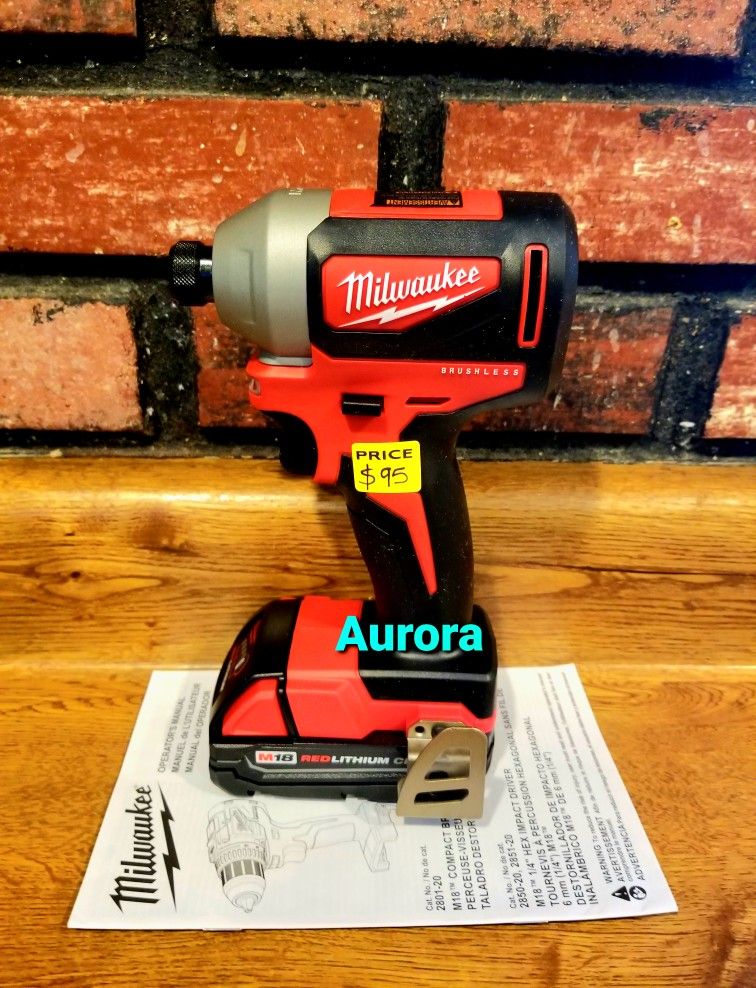 MILWAUKEE M18 IMPACT BRUSHLEES AND 1.5 BATTERY