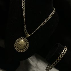 new 20inch 10k gold cuban chain &matching 7 1/2inch bracelet 10k cuban globe pendant 23.4g…