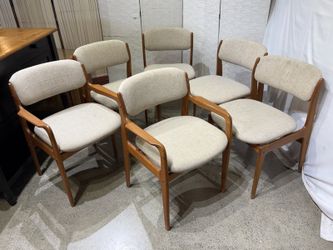 BENNY LINDEN Vintage Mid-Century Modern Teak Floating Seat Dining Chairs (Set of 6)