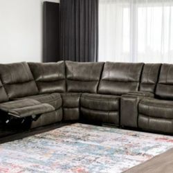 Brand New Grey Super Plush Reclining Sectional Sofa 