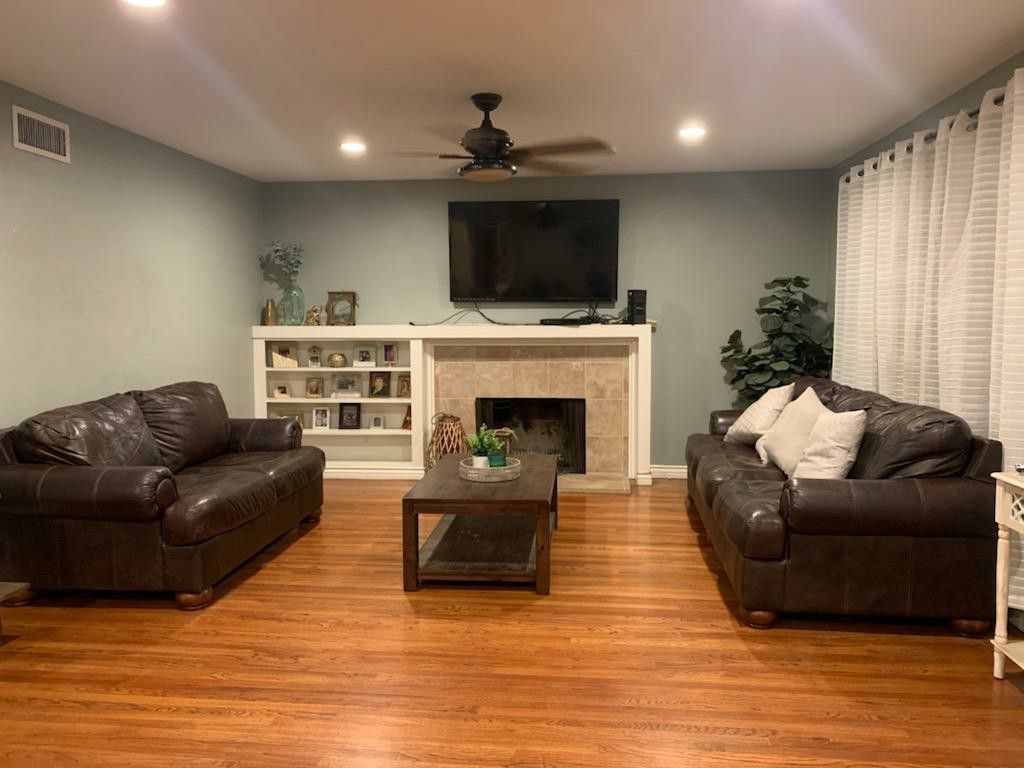 Ashley Furniture Real Leather Brown Couches, Coffee table, 2 end tables, and Console table. Asking $550.