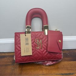 Steve Madden Red Quilted Top-Handle Satchel with Card Pocket