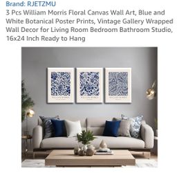 NEW 3 PIECE FLORAL CANVAS WALL ART