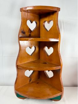 Wooden 3 Tier Corner Shelf Heart Cutouts