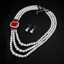European-style diamond-encrusted collar necklace and pearl bracelet set - Fashionable and versatile white pearl necklace for women