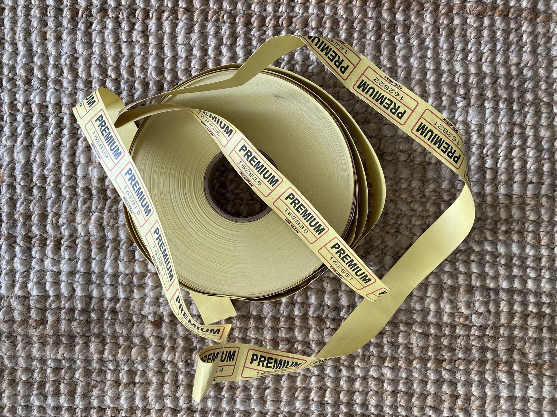 Spool of numbered Premium Tickets (yellow)