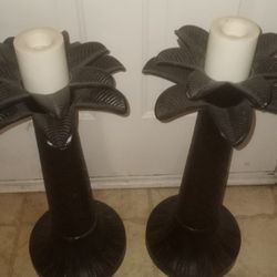 Two Large Metal Floor Candle Holders