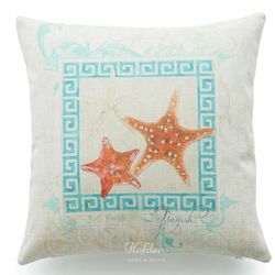 Hofdeco Pillow Cover HEAVY WEIGHT Cotton Linen Aqua Starfish 18"x18"