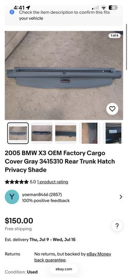 2005 BMW X3 OEM Factory Cargo Cover Gray (contact info removed) Rear Trunk Hatch