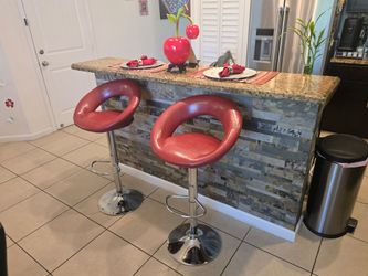Set of 2 Modern Red Adjustable Swivel Bar Stools – Like New