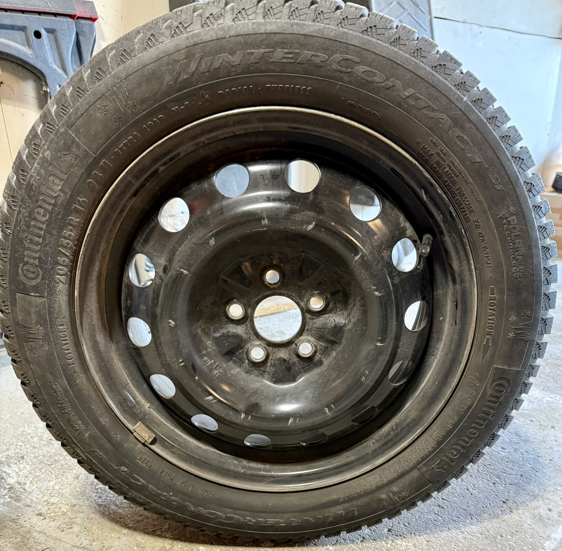 4 Continental Winter Contact snow tires, with rims, size 205/55R16. Excellent condition (9.5 / 32”)