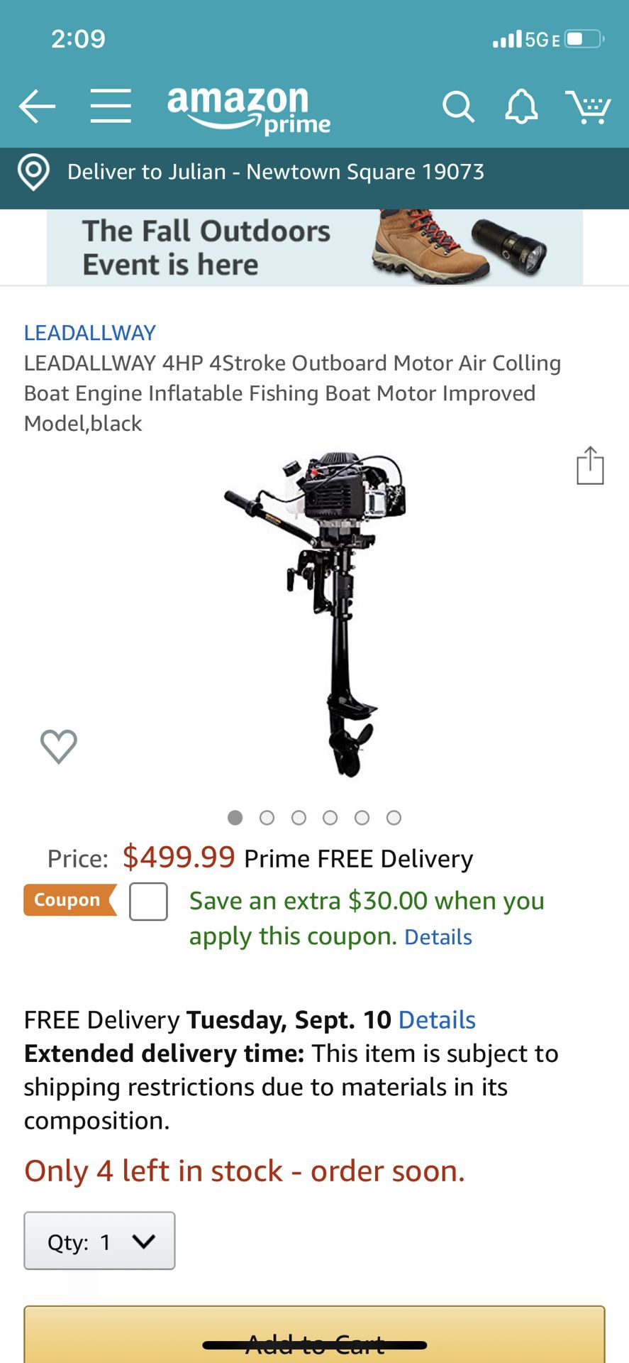Lead all the way outboard motor 4hp x 4 stroke