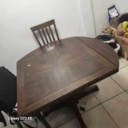 Solid Wood Dining Table Set for 4 – Dark Brown