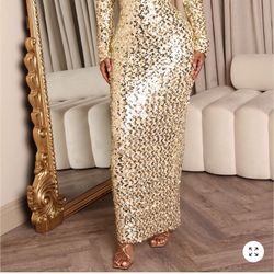 Women’s Fashion Nova Dress Gold Sequins Christmas Holiday Party Size Large