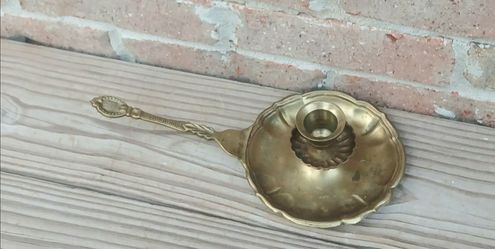 Vintage Solid Brass Ornate Pan-Style Chamberstick