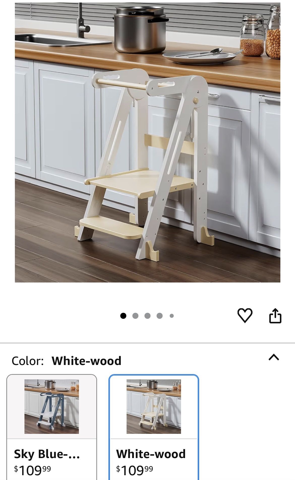 π In π¦ Kids Foldable Kitchen Step Stool,Height Adjustable Toddler Standing Tower with Safty Rail&Anti-Slip Device,Wooden Stool for1.5-6Years