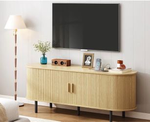 Mid-Century Modern Fluted Oak TV Stand FACTORY SEALED