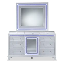 Glamour White 9 Drawer Dresser & Mirror