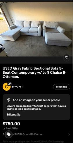 Grey Sofa Set, Ottoman and Chaise W/ Accent Pillows