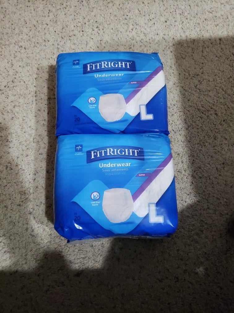 Two 20 Packs Of Fit Right Large Underwear 2 pks For $10