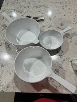 White Ceramic Handled Bowls Set of 3